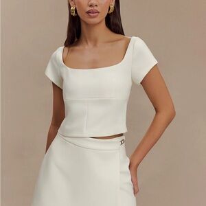 Meshki Cream Square Neck Top